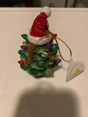 Evergreen 4" LED Ceramic Christmas Tree Ornament with Hat NEW